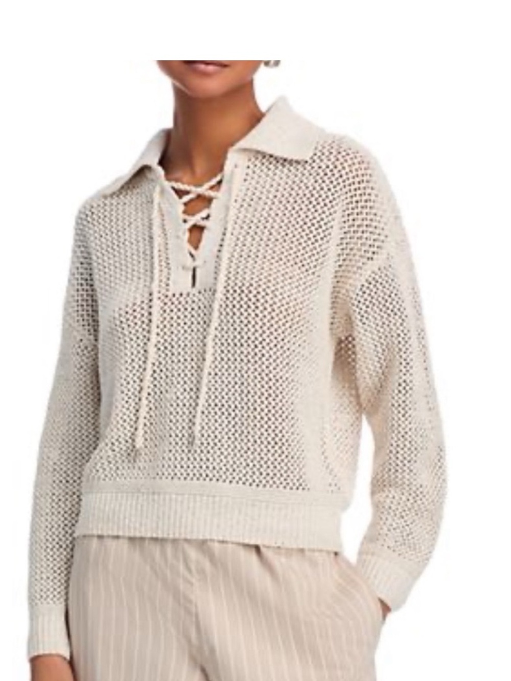JOIE COSTAL VIBES CROCHET SHIMMER PULLOVER SWEATER